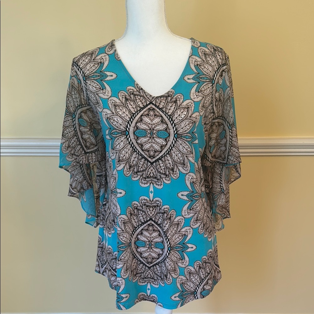 Alfani Women's Blue Patterned Top, Size M
